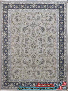 فرش 700 شانه طرح افشان فرنوش رنگ فیلی ترمه ای کاشان اصلی