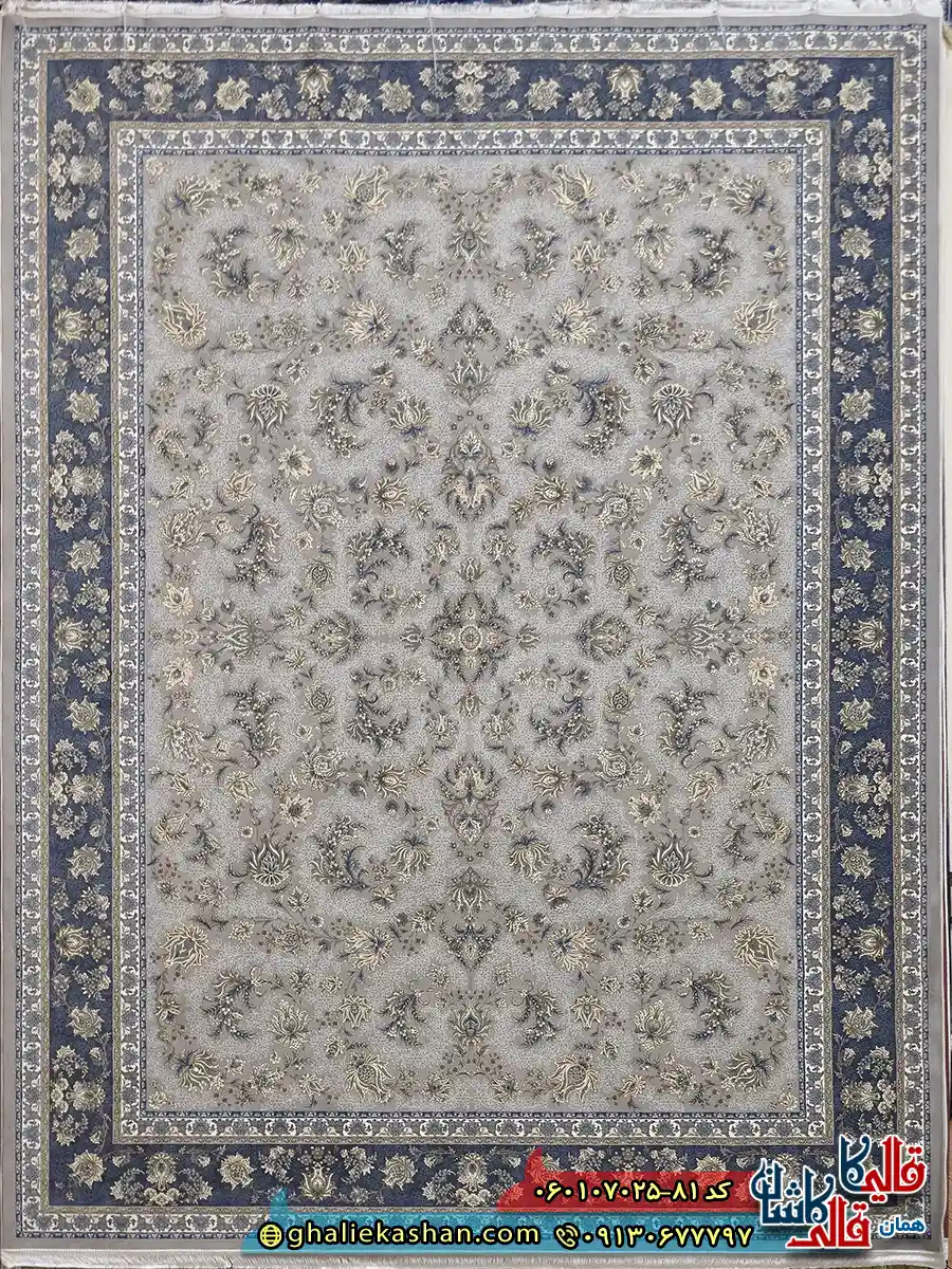 فرش 700 شانه طرح افشان فرنوش رنگ فیلی ترمه ای کاشان اصلی