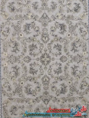 فرش 700 شانه طرح افشان فرنوش رنگ فیلی ترمه ای کاشان زمینه