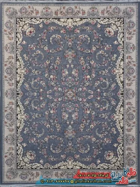 فرش 700 شانه طرح افشان محیا رنگ طوسی دودی کاشان