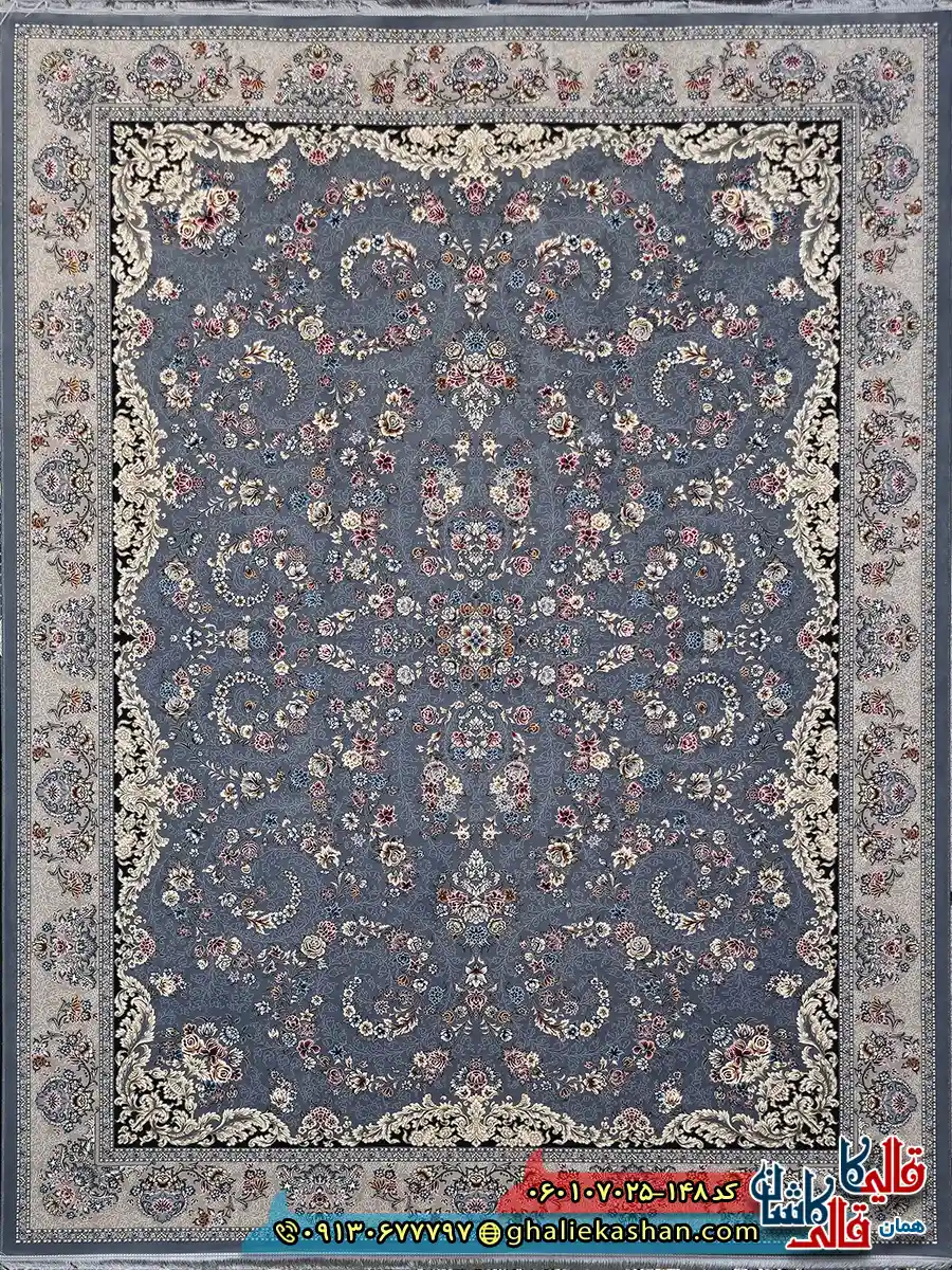 فرش 700 شانه طرح افشان محیا رنگ طوسی دودی کاشان اصلی فرش 700 شانه طرح افشان محیا رنگ طوسی دودی کاشان اصلی