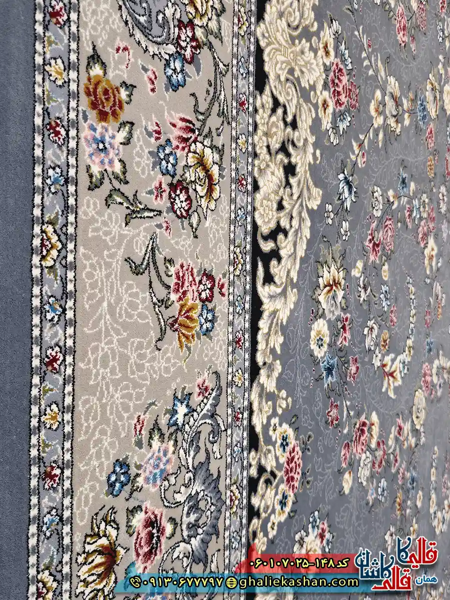فرش 700 شانه طرح افشان محیا رنگ طوسی دودی کاشان نزدیک