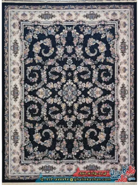فرش 700 شانه طرح افشان نسترن رنگ سرمه ای کاشان