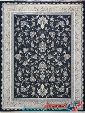 فرش 700 شانه طرح افشان نگارین رنگ سرمه ای کاشان