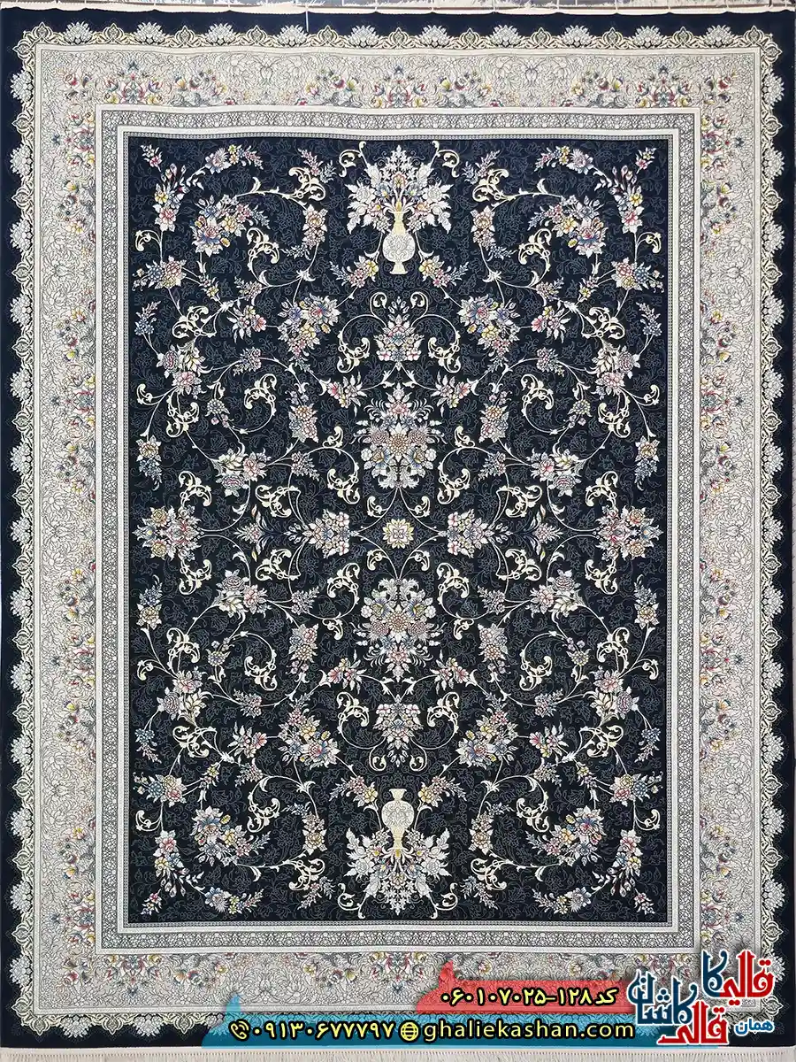 فرش 700 شانه طرح افشان نگارین رنگ سرمه ای کاشان اصلی فرش 700 شانه طرح افشان نگارین رنگ سرمه ای کاشان اصلی
