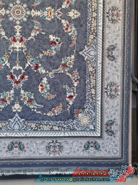 فرش ‌700 ‌شانه ‌طرح ‌افشان ‌نیروانا ‌رنگ ‌طوسی ‌دودی ‌کاشان ‌حاشیه