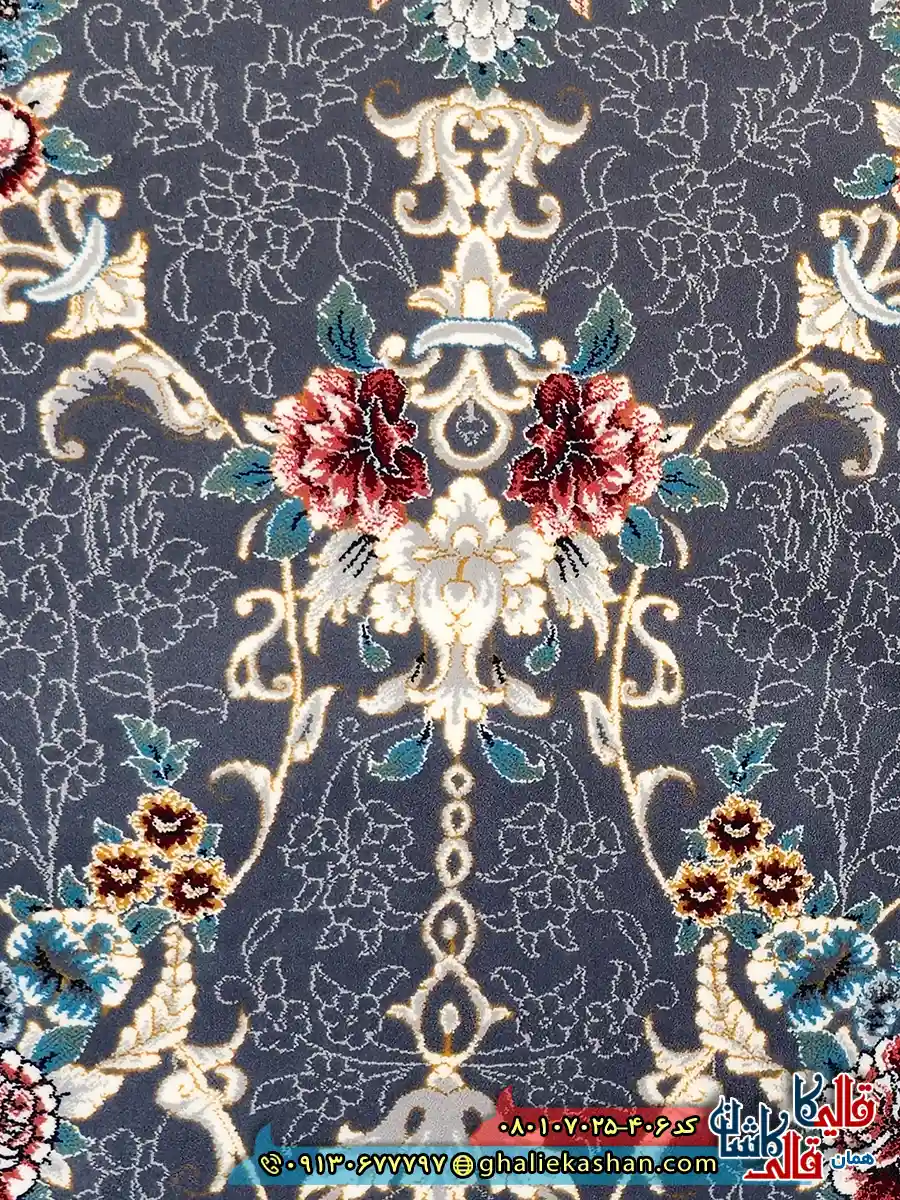 فرش 700 شانه طرح افشان نیروانا رنگ طوسی دودی کاشان نزدیک 2