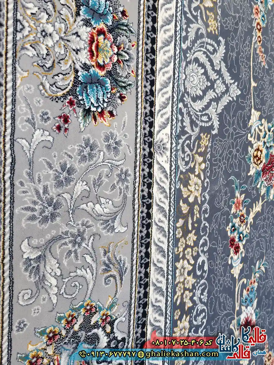 فرش 700 شانه طرح افشان نیروانا رنگ طوسی دودی کاشان نزدیک 3