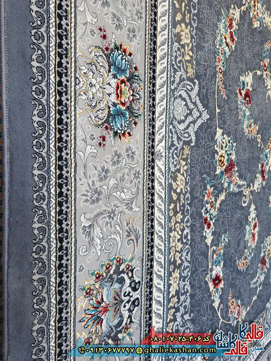 فرش 700 شانه طرح افشان نیروانا رنگ طوسی دودی کاشان نزدیک