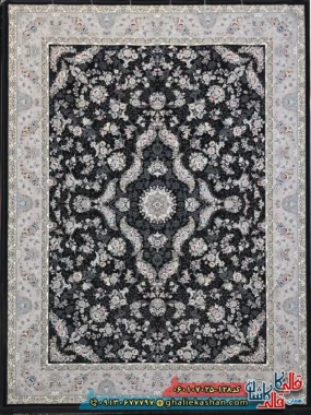 فرش 700 شانه طرح افشان پروانه رنگ سرمه ای کاشان