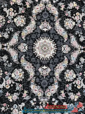 فرش 700 شانه طرح افشان پروانه رنگ سرمه ای کاشان زمینه