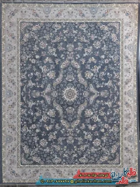 فرش 700 شانه طرح افشان پروانه رنگ طوسی دودی کاشان