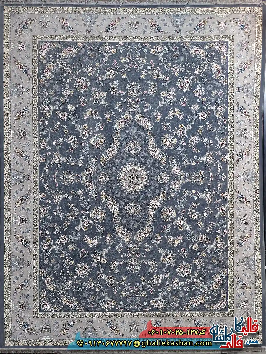 فرش 700 شانه طرح افشان پروانه رنگ طوسی دودی کاشان اصلی فرش 700 شانه طرح افشان پروانه رنگ طوسی دودی کاشان اصلی