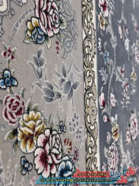 فرش 700 شانه طرح افشان پروانه رنگ طوسی دودی کاشان نزدیک
