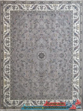 فرش 700 شانه طرح افشان پروانه رنگ فیلی ترمه ای کاشان