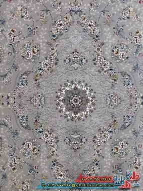 فرش 700 شانه طرح افشان پروانه رنگ فیلی ترمه ای کاشان زمینه