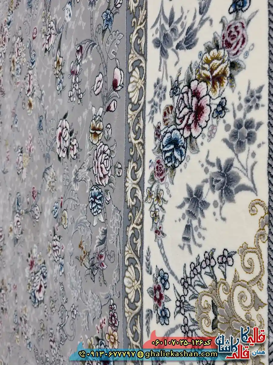 فرش 700 شانه طرح افشان پروانه رنگ فیلی ترمه ای کاشان نزدیک