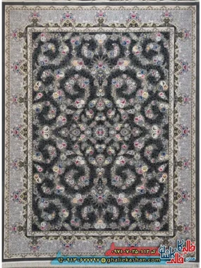 فرش 700 شانه طرح افشان گندم رنگ طوسی دودی کاشان