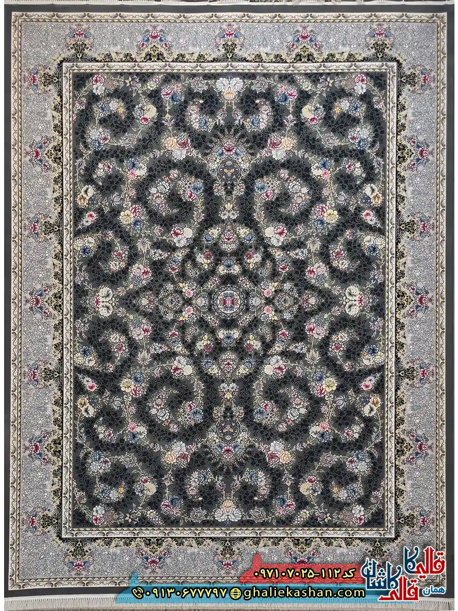 فرش 700 شانه طرح افشان گندم رنگ طوسی دودی کاشان اصلی فرش 700 شانه طرح افشان گندم رنگ طوسی دودی کاشان اصلی