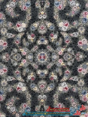 فرش 700 شانه طرح افشان گندم رنگ طوسی دودی کاشان زمینه