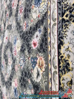 فرش 700 شانه طرح افشان گندم رنگ طوسی دودی کاشان نزدیک