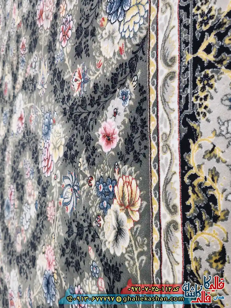 فرش 700 شانه طرح افشان گندم رنگ طوسی دودی کاشان نزدیک