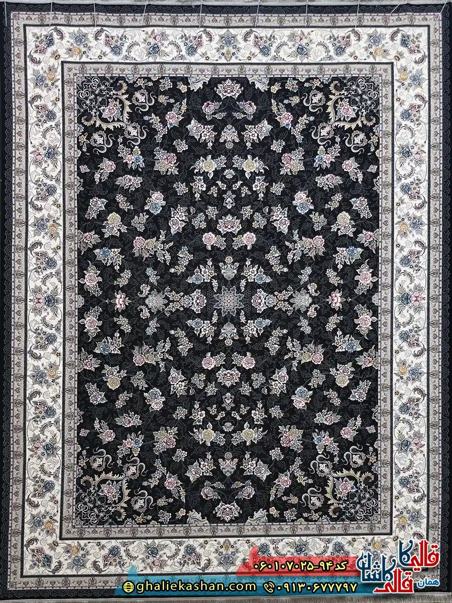 فرش 700 شانه طرح افشان گیلدا رنگ سرمه ای کاشان اصلی