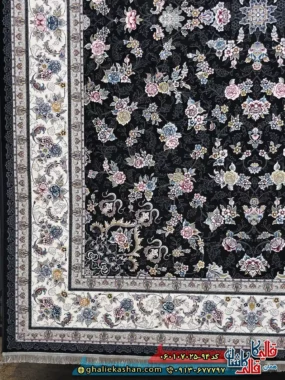 فرش 700 شانه طرح افشان گیلدا رنگ سرمه ای کاشان حاشیه