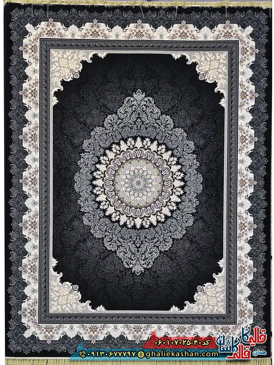 فرش 700 شانه طرح دلاریس رنگ سرمه ای کاشان اصلی