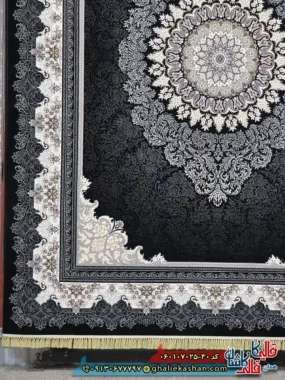 فرش 700 شانه طرح دلاریس رنگ سرمه ای کاشان حاشیه