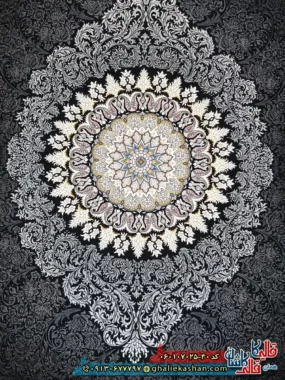 فرش 700 شانه طرح دلاریس رنگ سرمه ای کاشان زمینه