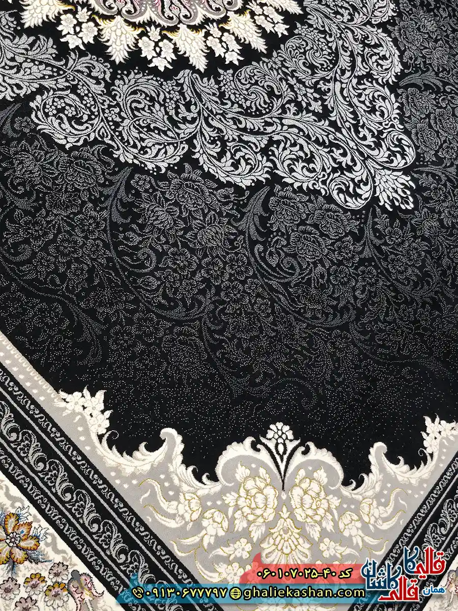 فرش 700 شانه طرح دلاریس رنگ سرمه ای کاشان نزدیک 2