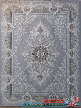 فرش 700 شانه طرح دنیز رنگ طوسی نقره ای کاشان اصلی