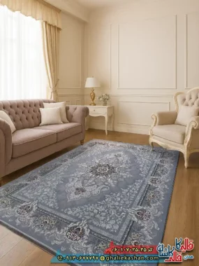 فرش 700 شانه طرح دنیز رنگ طوسی نقره ای کاشان