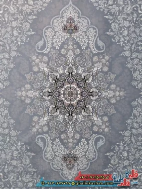 فرش 700 شانه طرح دنیز رنگ طوسی نقره ای کاشان زمینه