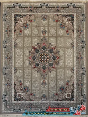فرش 700 شانه خشتی طرح رومیسا رنگ طوسی فیلی کاشان