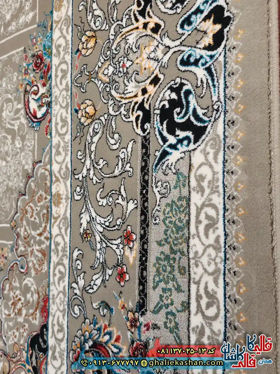 فرش 700 شانه خشتی طرح رومیسا رنگ طوسی فیلی کاشان نزدیک