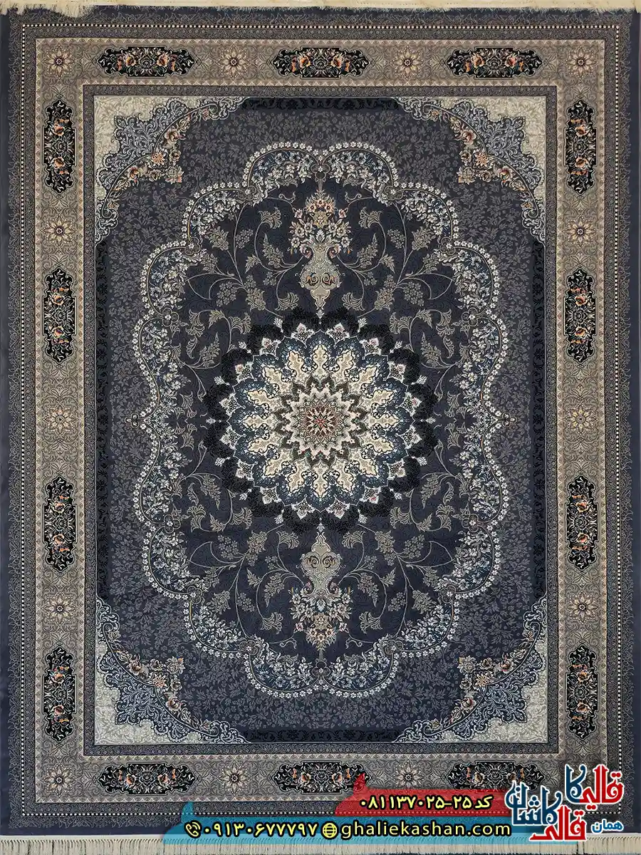 فرش 700 شانه طرح ویونا رنگ طوسی دلفینی کاشان اصلی