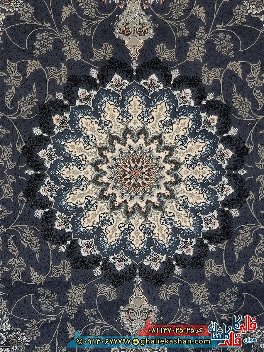 فرش 700 شانه طرح ویونا رنگ طوسی دلفینی کاشان زمینه