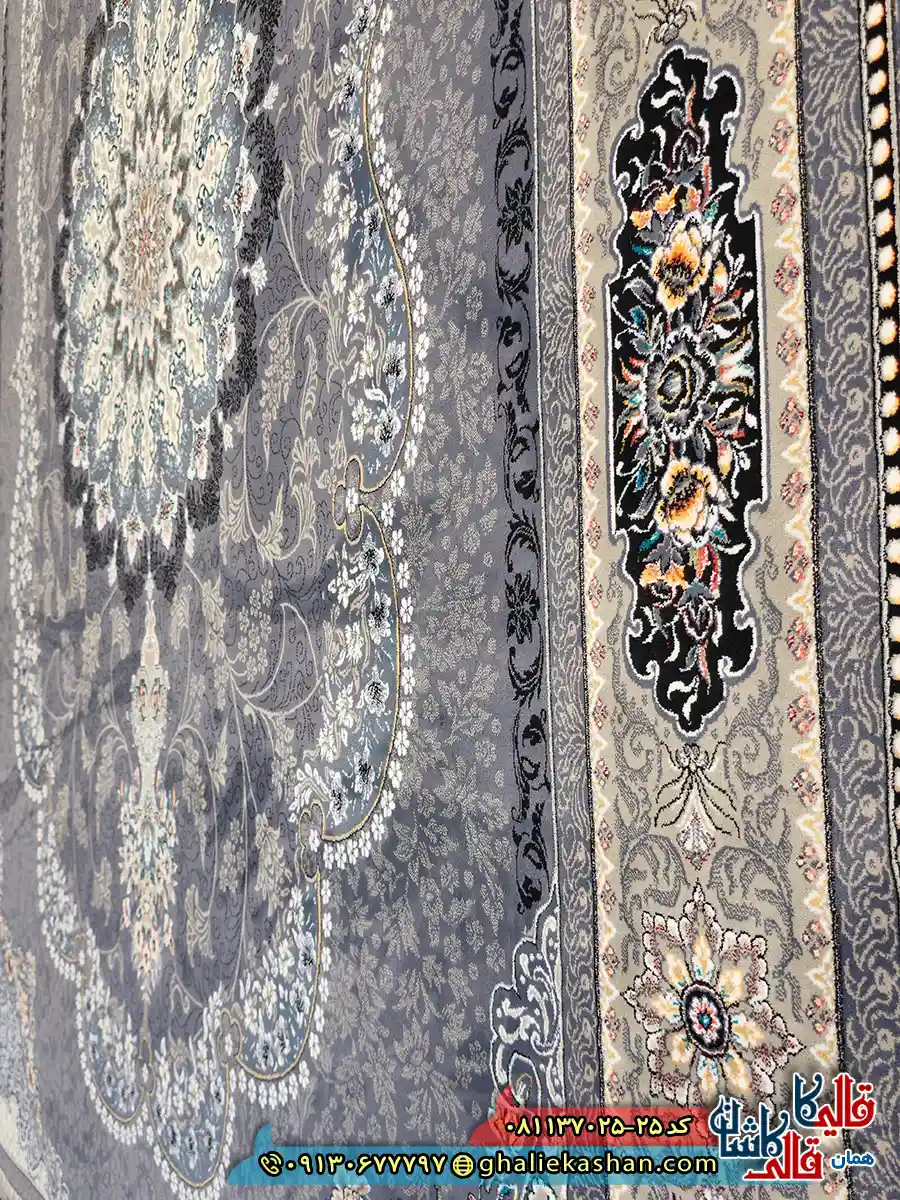 فرش 700 شانه طرح ویونا رنگ طوسی دلفینی کاشان نزدیک