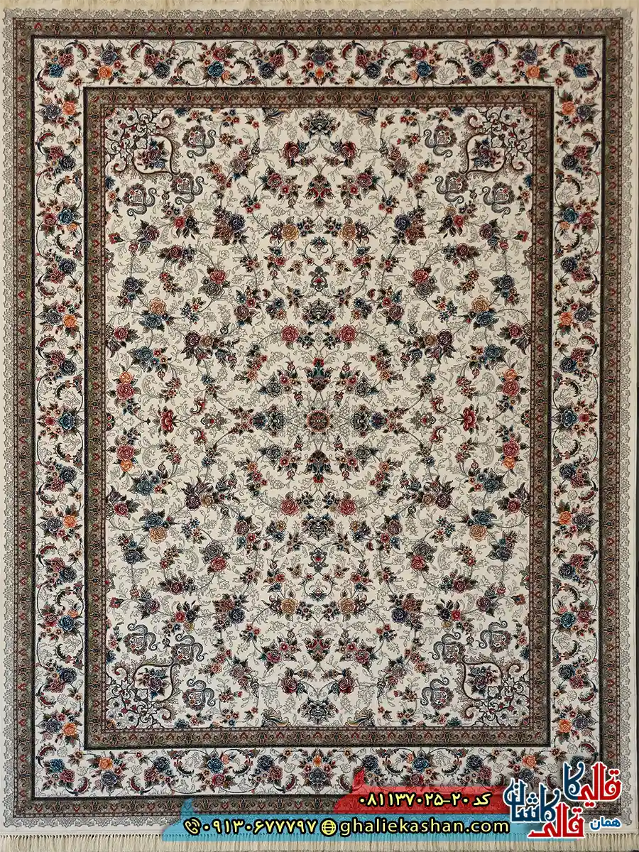 فرش 700 شانه طرخ افشان گیلدا رنگ کرم کاشان اصلی فرش 700 شانه طرخ افشان گیلدا رنگ کرم کاشان اصلی