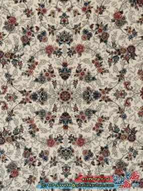 فرش 700 شانه طرخ افشان گیلدا رنگ کرم کاشان زمینه