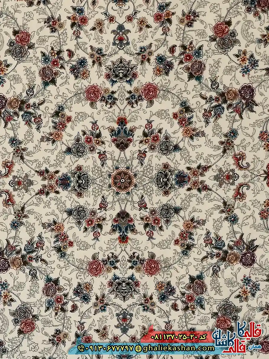 فرش 700 شانه طرخ افشان گیلدا رنگ کرم کاشان زمینه