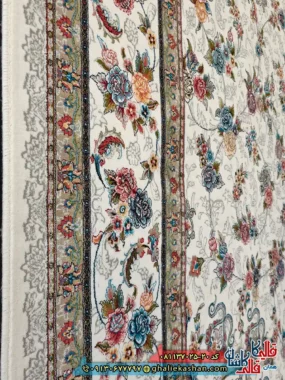 فرش 700 شانه طرخ افشان گیلدا رنگ کرم کاشان نزدیک