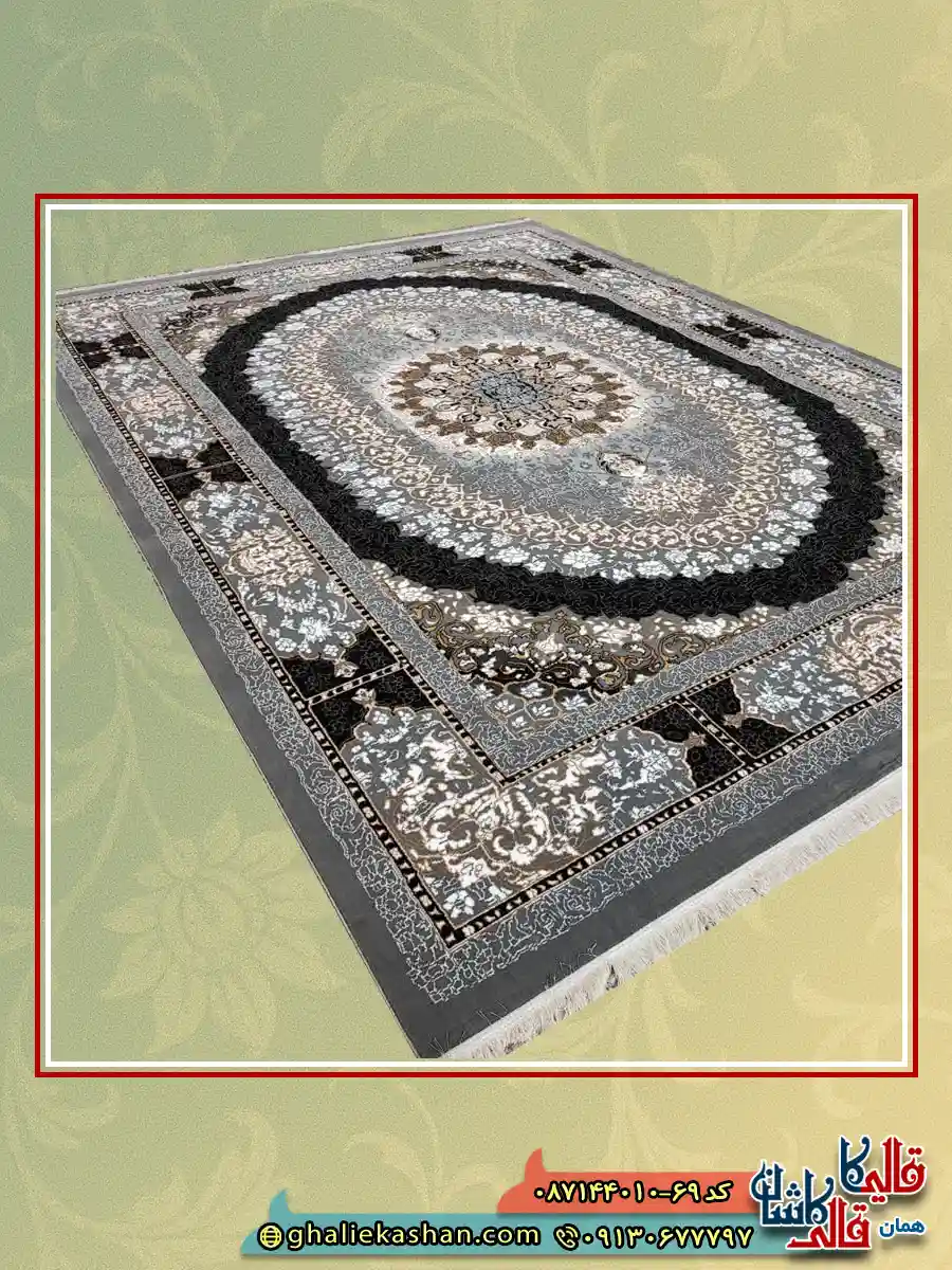 فرش ارزان طرح 700 شانه طرح صدرا رنگ طوسی فیلی کاشان اصلی