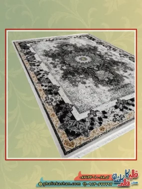 فرش ارزان وینتیج طرح 700 شانه طرح شیرین رنگ طوسی نقره ای کاشان اصلی