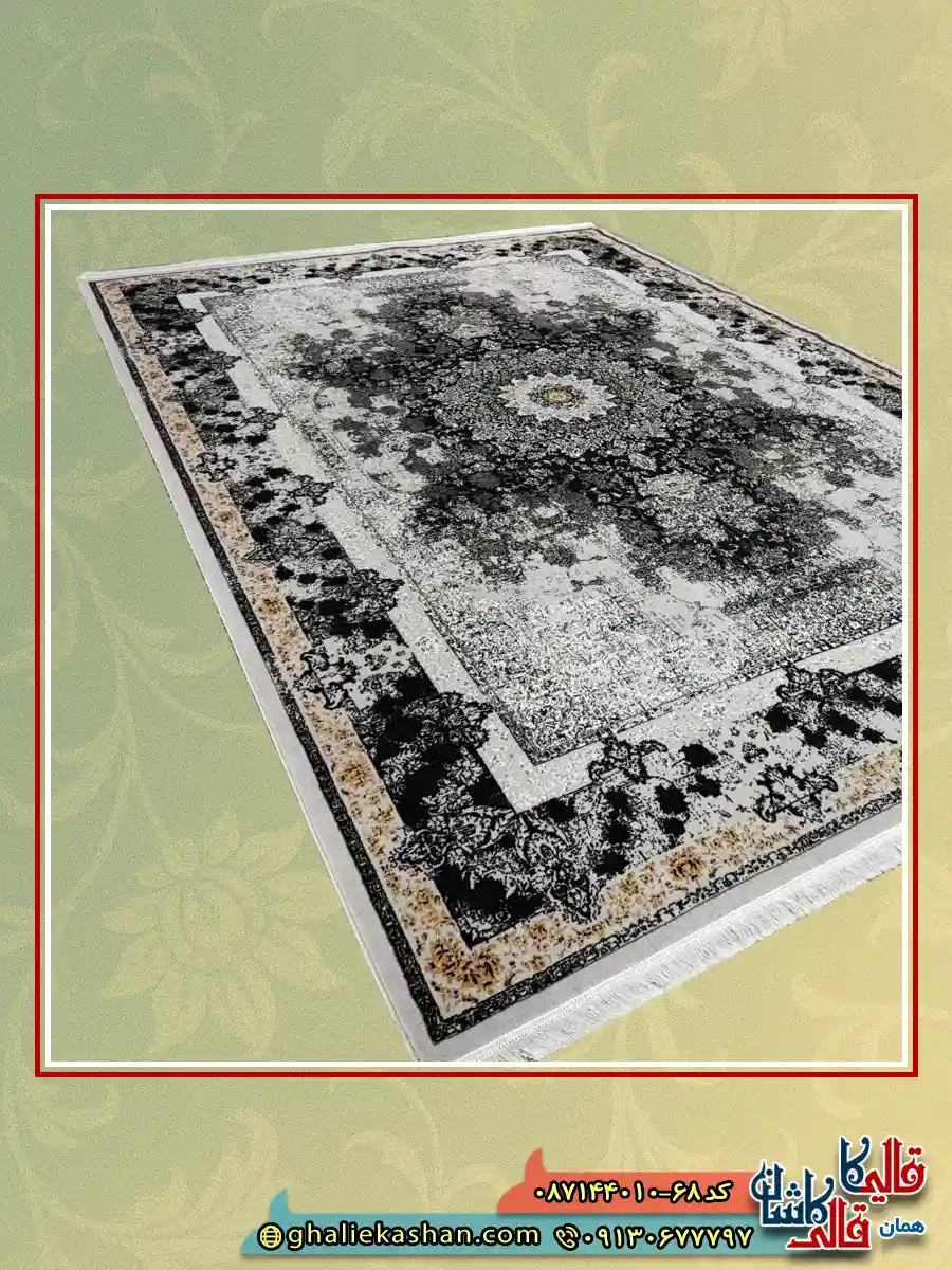 فرش ارزان وینتیج طرح 700 شانه طرح شیرین رنگ طوسی نقره ای کاشان اصلی