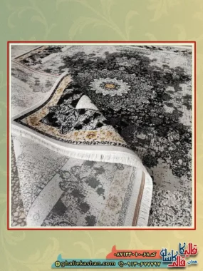 فرش ارزان وینتیج طرح 700 شانه طرح شیرین رنگ طوسی نقره ای کاشان نزدیک