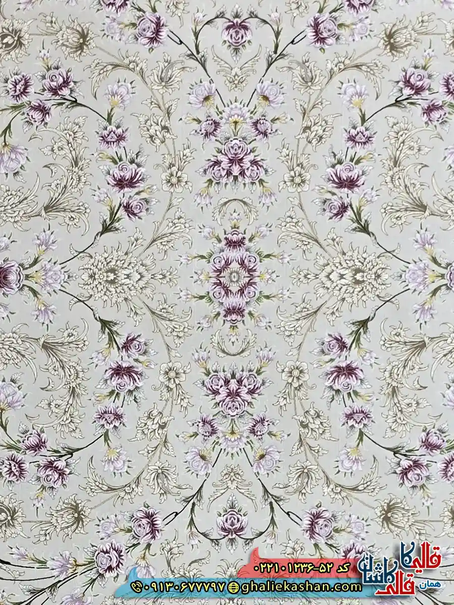 فرش ترکیه ای 1200 شانه طرح افشان پاوان رنگ طوسی سیلور کاشان زمینه