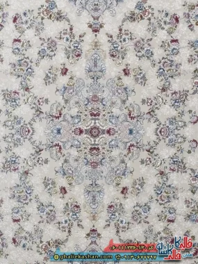 فرش روشن 1200 شانه طرح افشان گلبهار رنگ کرم گل برجسته کاشان زمینه